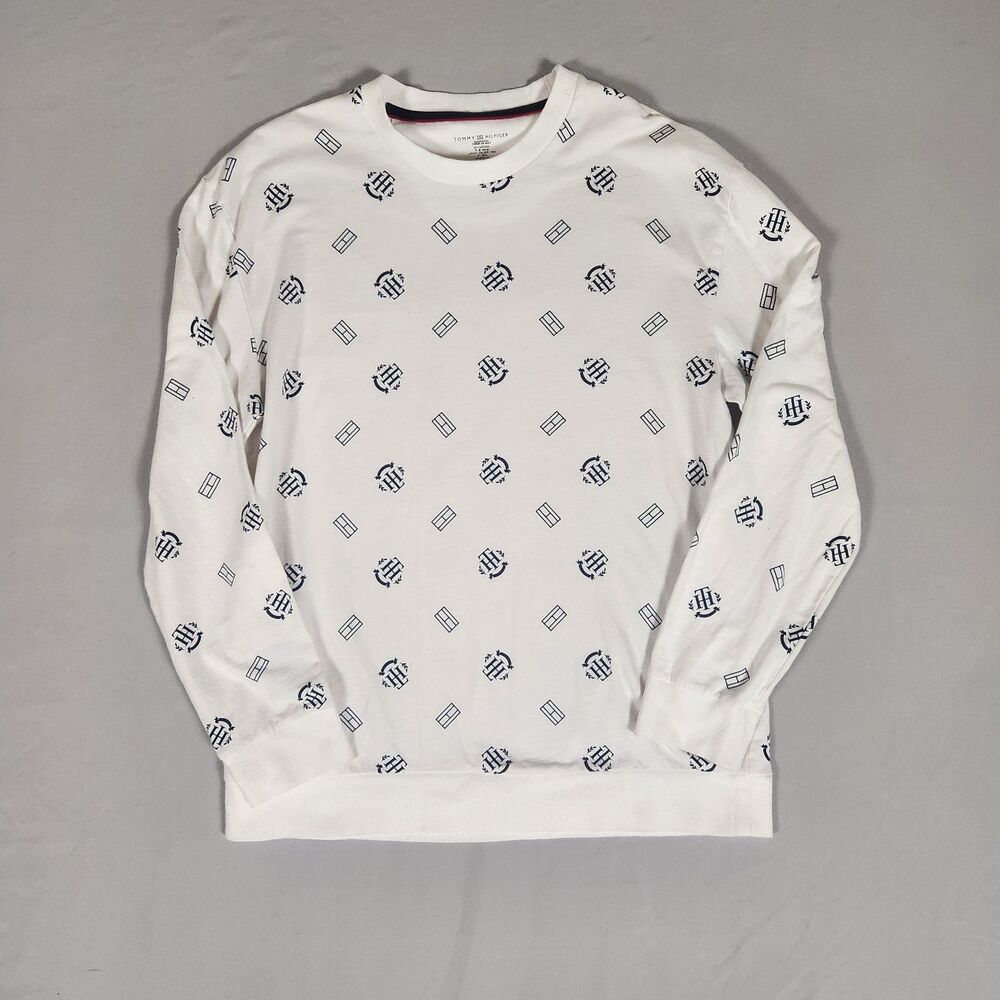 Tommy Hilfiger Sleepwear XL White Logo Crewneck Sweatshirt Cotton